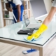 employees of a local commercial cleaning company cleaning an office