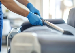 commercial upholstery cleaning service being performed on office furniture