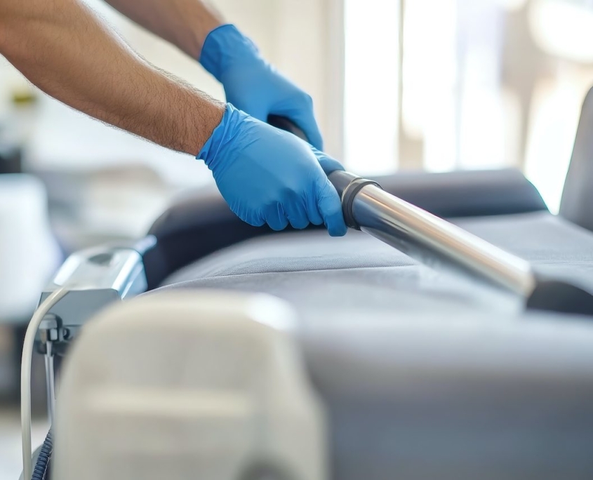 commercial upholstery cleaning service being performed on office furniture