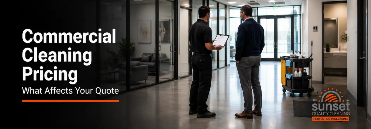 Commercial cleaning pricing consultation during a site walkthrough in a Kitchener-Waterloo office building