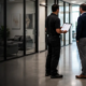 Commercial cleaning pricing consultation during a site walkthrough in a Kitchener-Waterloo office building